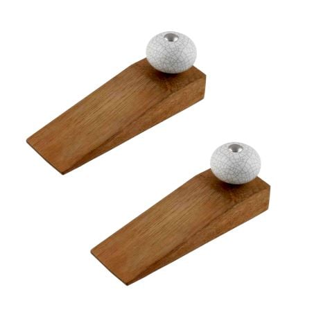 2 Pieces White Crackle Ceramic Wooden Door Stopper